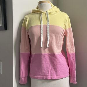NEW JCrew Women's Tri-Color Hoodie Sweatshirt Sz XS Striped Relaxed Preppy Beach